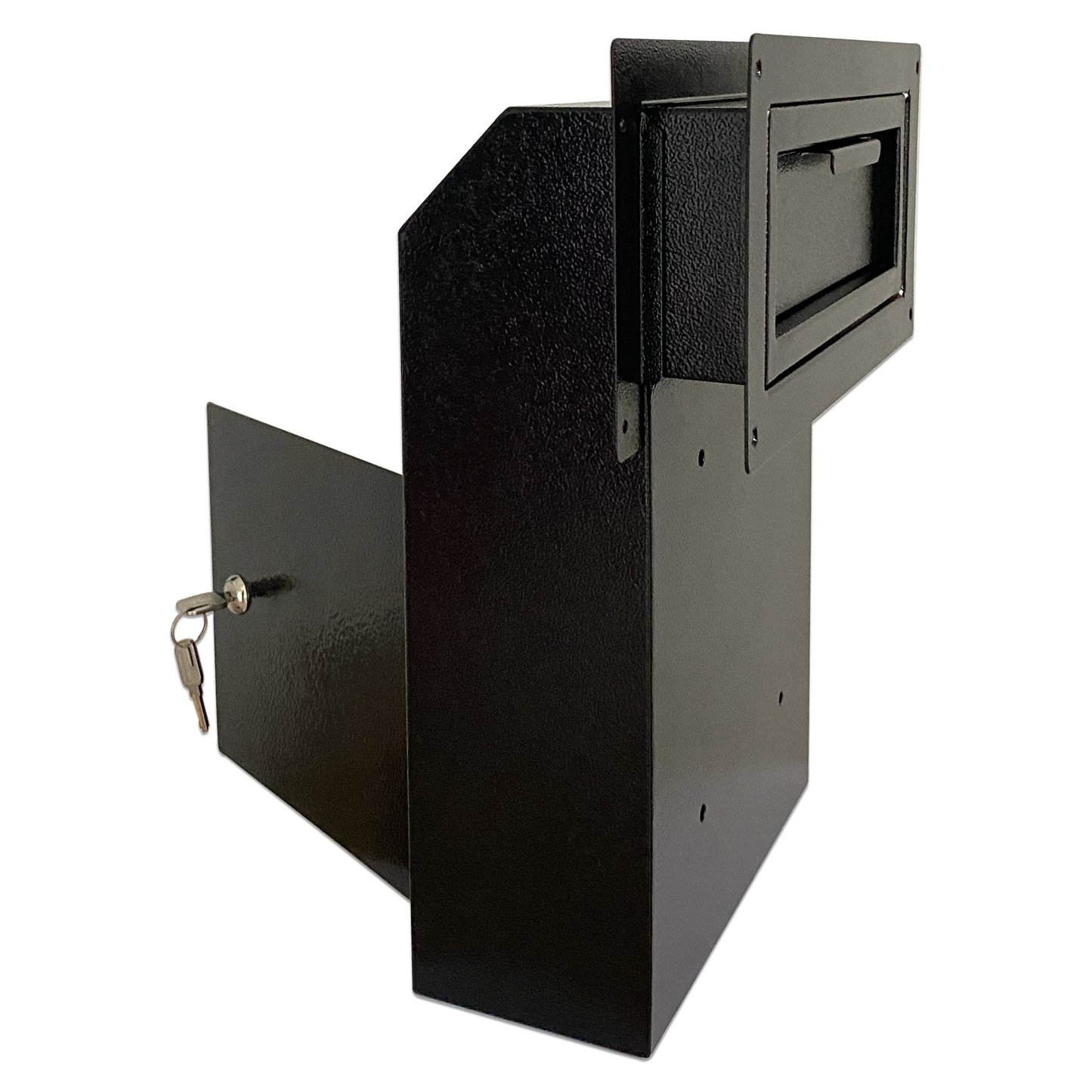 D1C-B - Door Drop Box, Mail Slots for Mail, Rent, Deposit, and Night Key, Through The Door Prevents Money Fishing Locking Steel Mailbox with Rear Access, Black