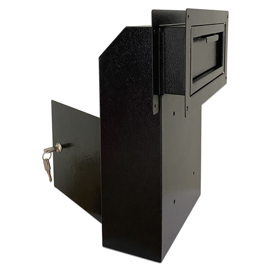 D1C-B - Door Drop Box, Mail Slots for Mail, Rent, Deposit, and Night Key, Through The Door Prevents Money Fishing Locking Steel Mailbox with Rear Access, Black