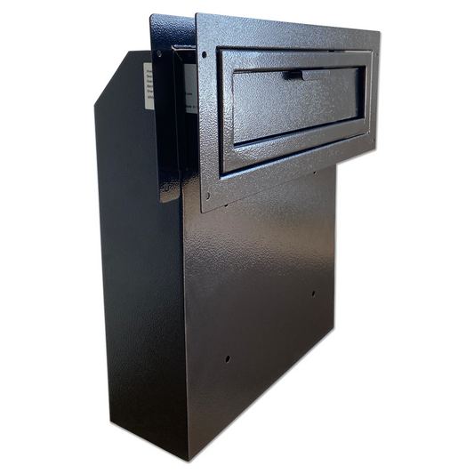 D1B-B - Through The Door Mail Drop Box - 1.5mm Steel Payment Dropbox - Door Mount Theft Proof Mailbox - Locking Deposit Drop Box for Night Key, Deposit, Cash, and Rent (Black)