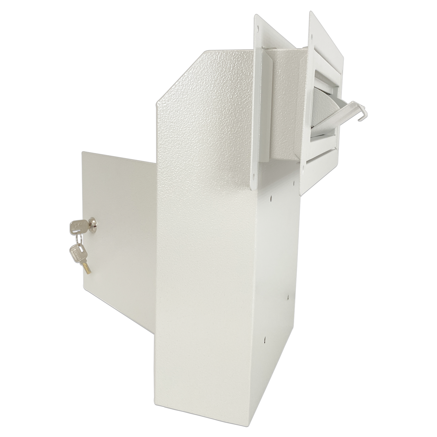 D1C-W - Door Drop Box, Mail Slots for Mail, Rent, Deposit, and Night Key, Through The Door Prevents Money Fishing Locking Steel Mailbox with Rear Access, Gray