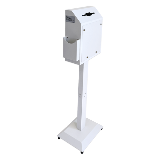 D6A-W - Suggestion Box with Stand, Floor Standing Offering Box, Metal Locking Ballot Collection Safe for Voting, Charity, Donation, Church, Election, Hospital Feedback, and Car Rental Key Return, White
