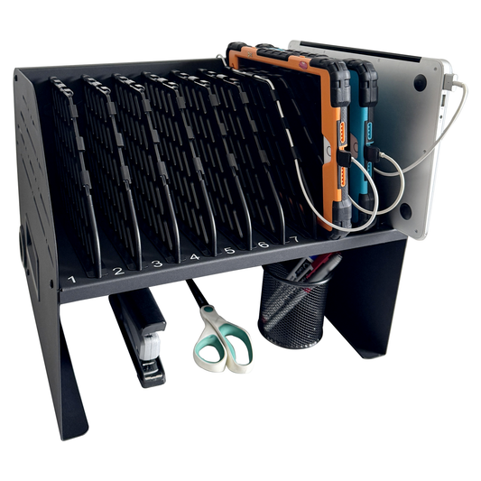C10A-B - Laptop Charging Station for Classroom, Office, or Home, 10-Device Organizer with 6 AC Outlets & 4 Fast-Charging USB Ports, Fits Laptops, Tablets & E-Readers up to 1.4" Thick, 15.6"