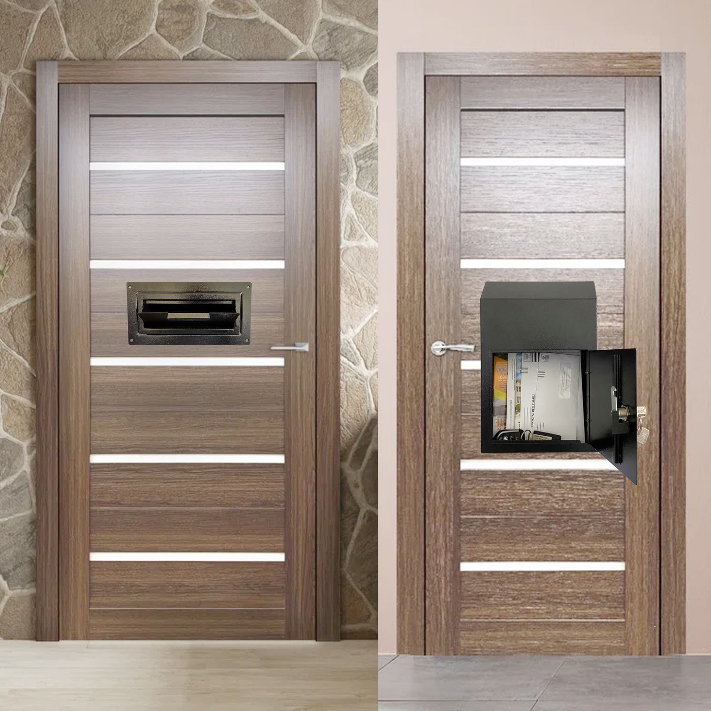 D1C-B - Door Drop Box, Mail Slots for Mail, Rent, Deposit, and Night Key, Through The Door Prevents Money Fishing Locking Steel Mailbox with Rear Access, Black