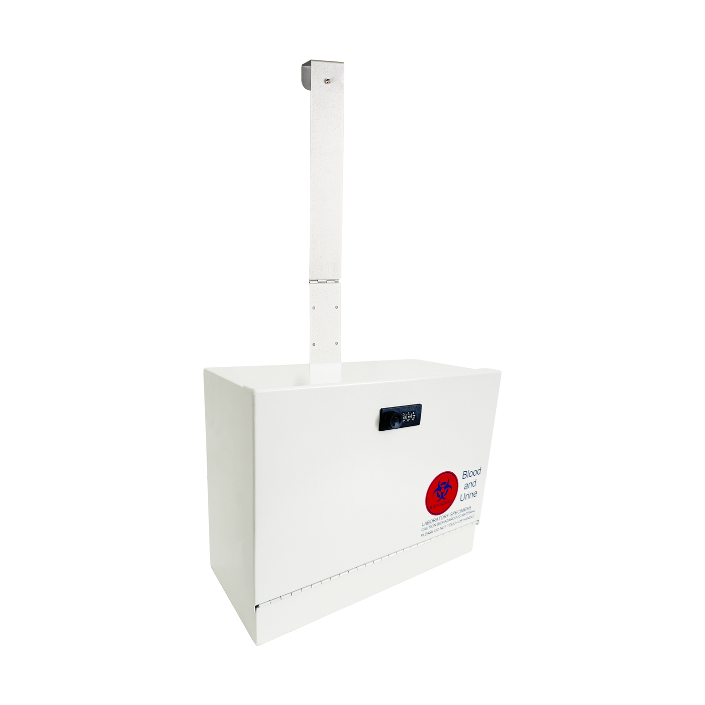 D9-G - Metal Specimen Drop Box, Medium, 14" W x 6.5" D x 11" H, Over-the-Door Hanging, with Combination Lock, Gray