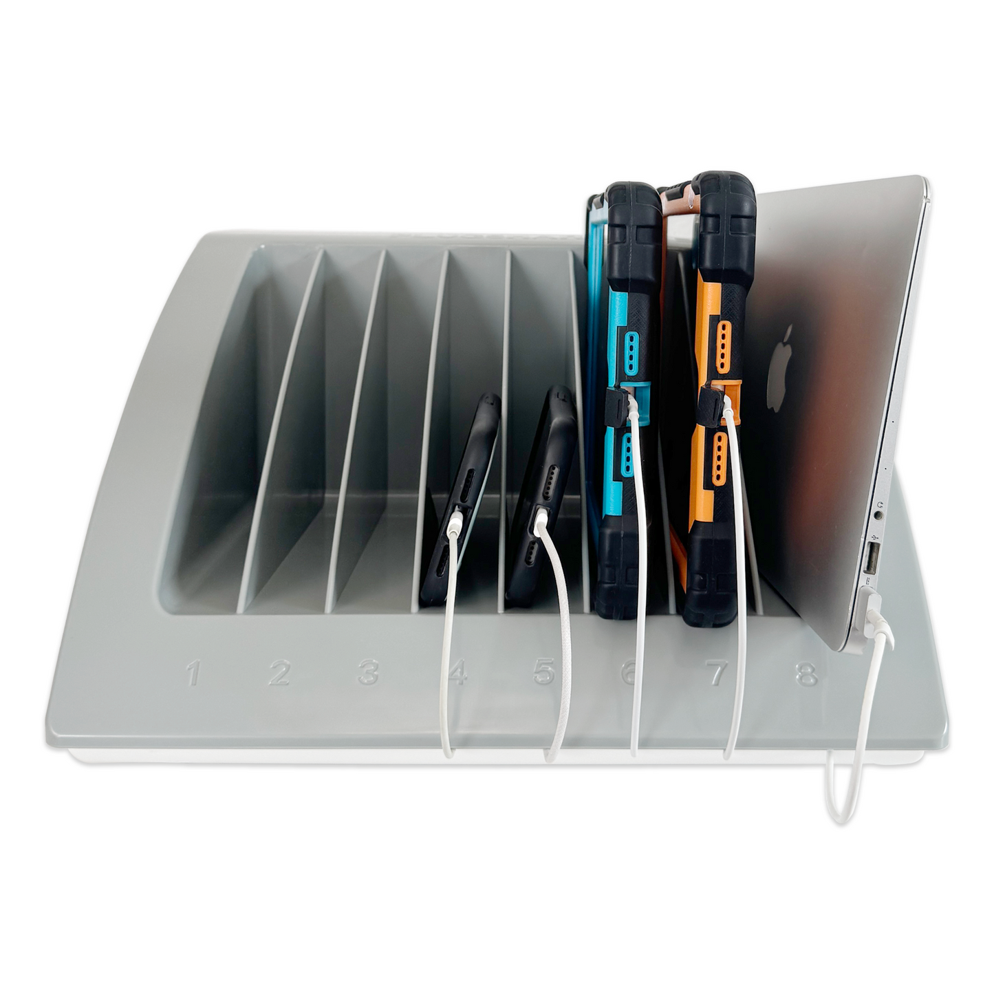 C8A-G - 8-Device Laptop & Tablet Charging Station – Classroom & Office Organizer with Circuit Breaker & Cable Management – Fits Laptops, Chromebooks & Tablets Up to 15.6'' & 1.35'' Thick