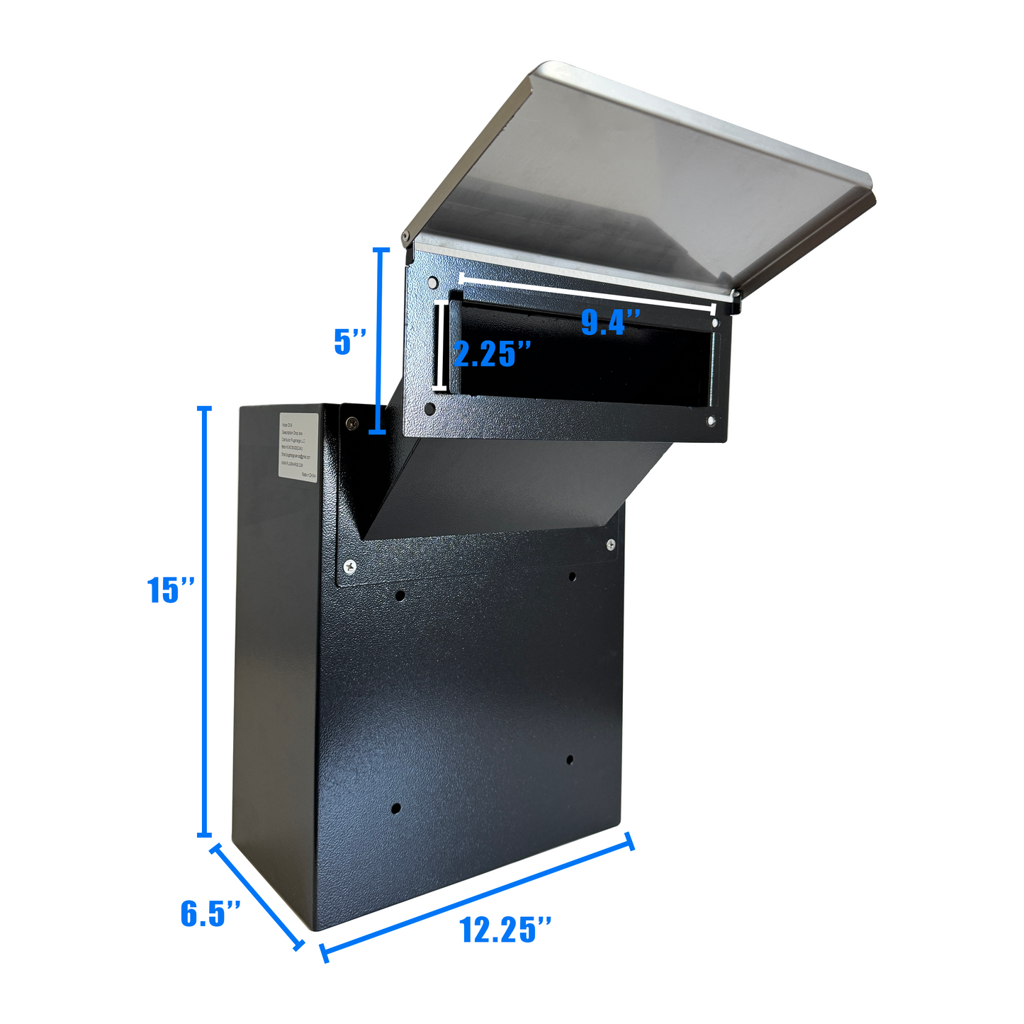 D3-B - Through-The-Wall Drop Box with Rainproof Cover | Heavy Duty Through Wall Mailbox with 10-Inch Adjustable Chute | Rainproof Locking Drop Safe for Mail, Rent, Checks, Cash, and Keys, Black
