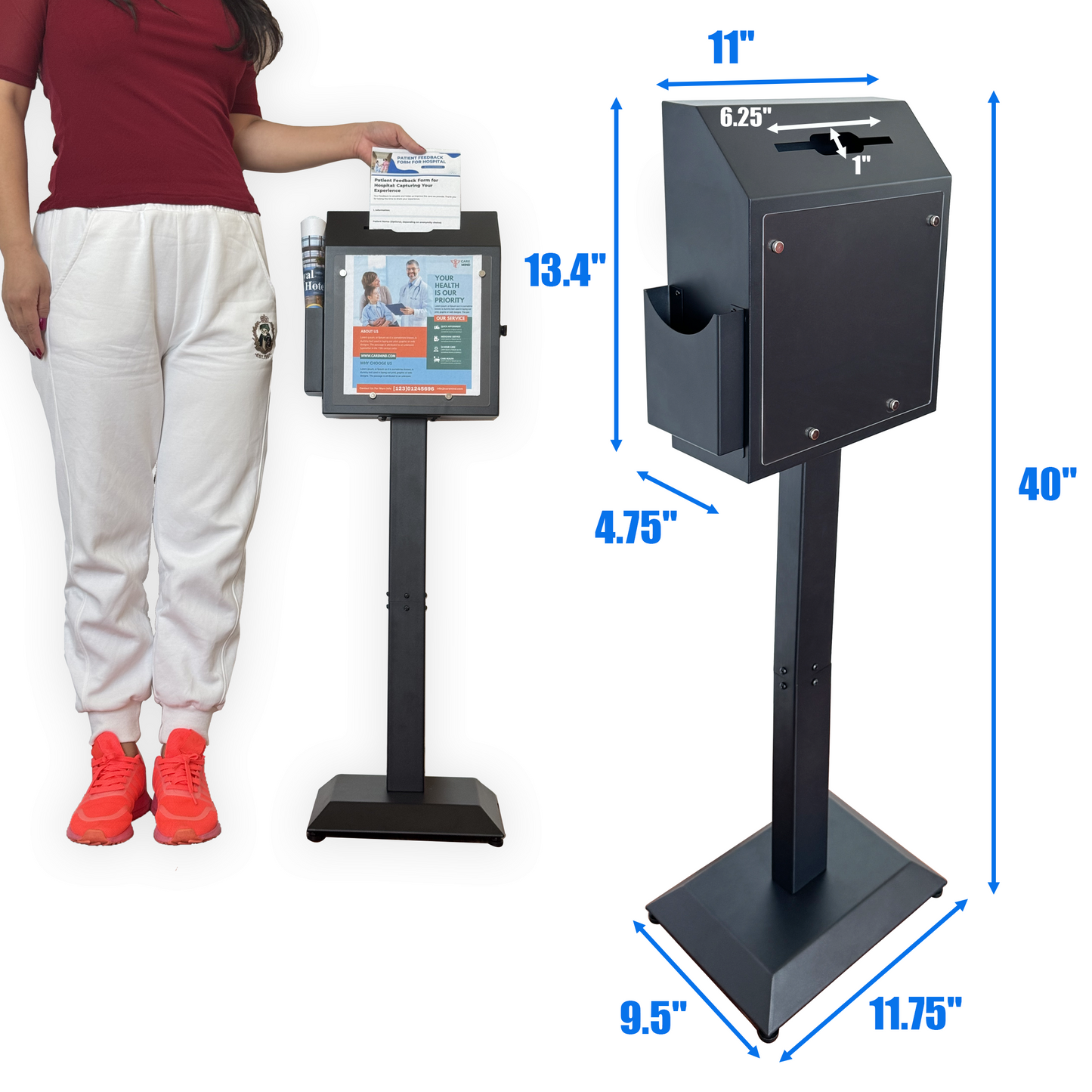 D6B-B - Suggestion Box with Stand,Floor Standing Offering Box,Combination Lock Ballot Collection Safe Box for Voting,Charity,Donation,Church,School,Election,Hospital Feedback,and Car Rental Key Return, Black