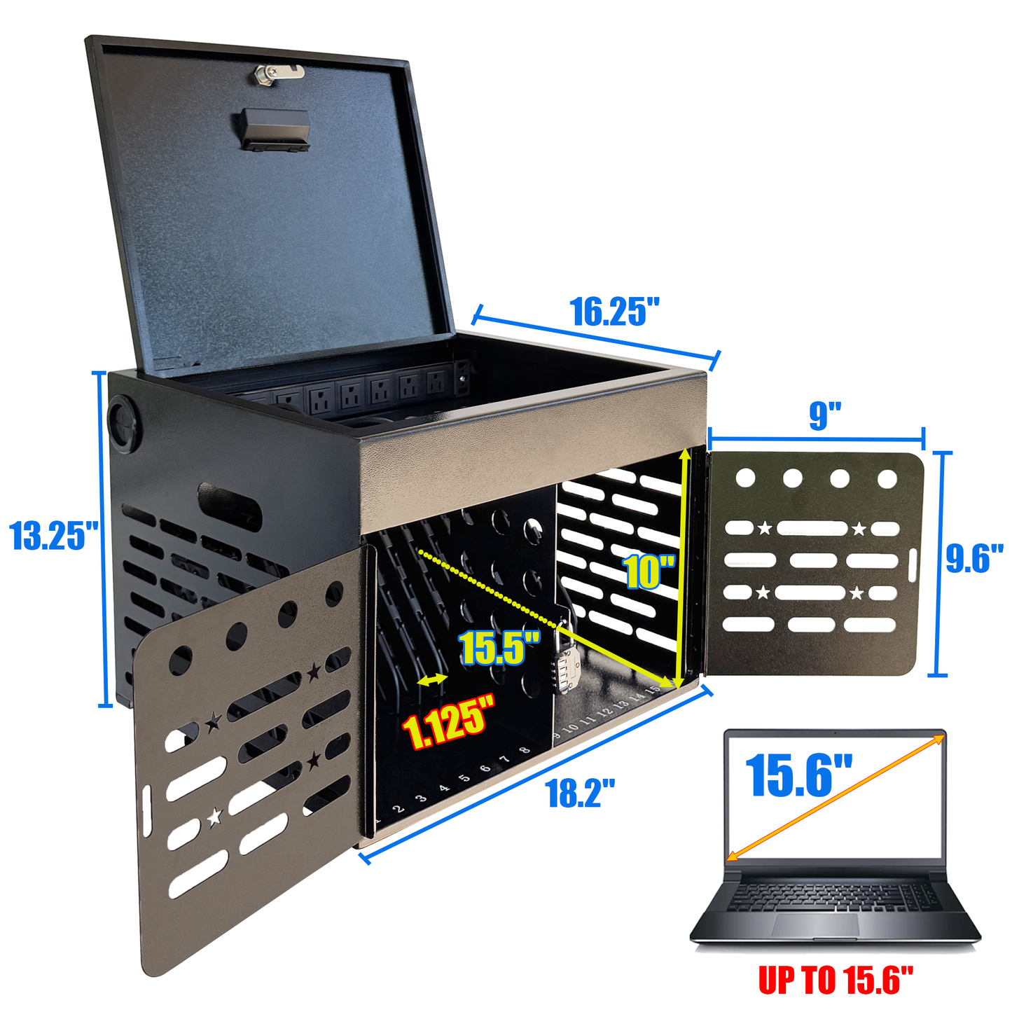 C16A-B - 16-Device Charging Cabinet with Combination Lock – Secure Metal Laptop & Tablet Charging Station, Charging Cart with Cable Management and Charger Organization for Classroom or Office