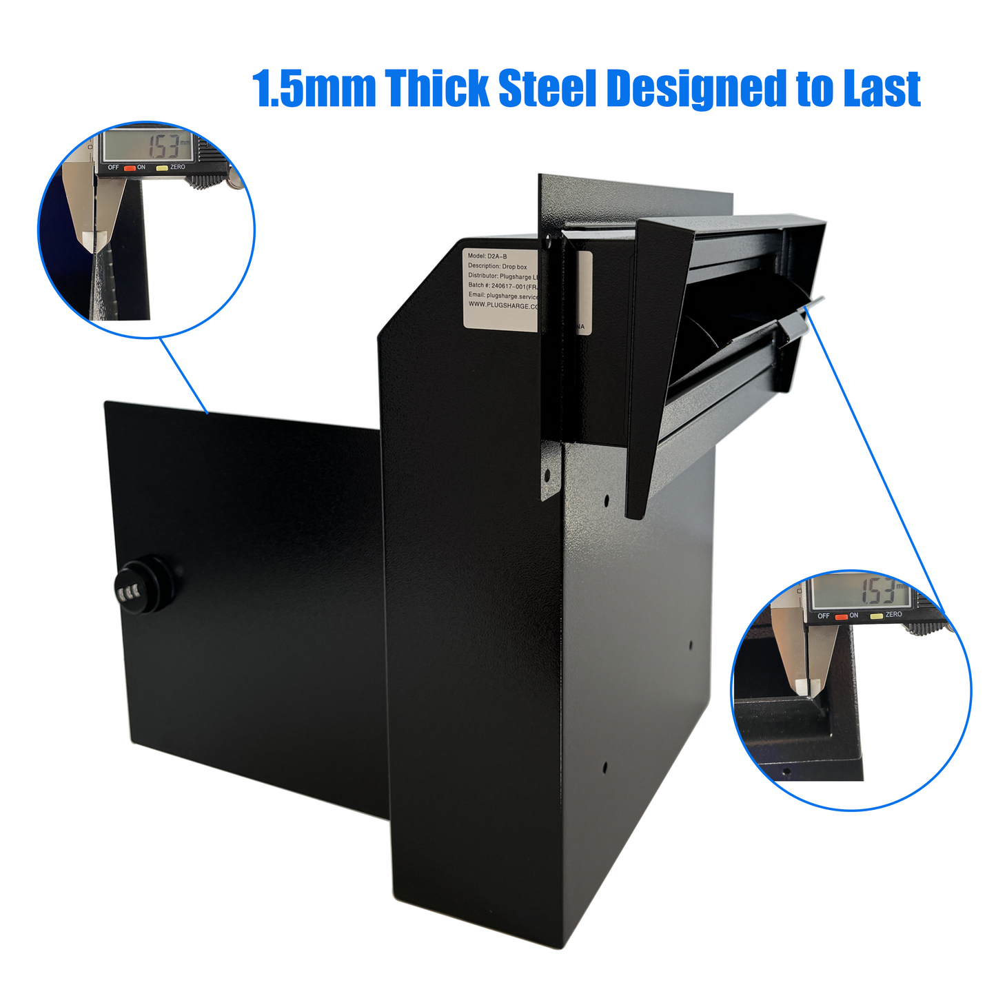 D2A-B - Rainproof Heavy Duty Locking Mailbox Door Drop Box with Combination Lock, Galvanized Steel, Weatherproof for Keys, Payments, and Mails – Through-The-Door Safe Metal Mailbox, Black