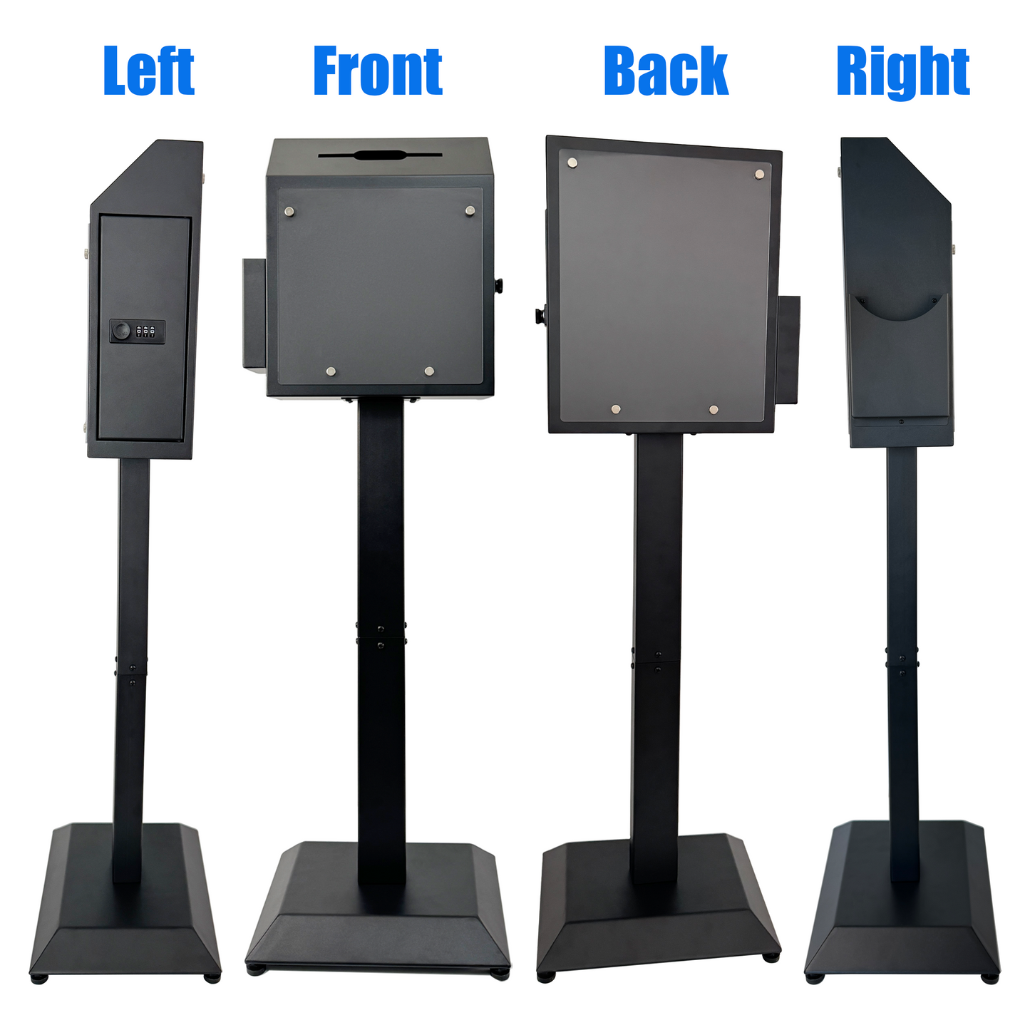 D6B-B - Suggestion Box with Stand,Floor Standing Offering Box,Combination Lock Ballot Collection Safe Box for Voting,Charity,Donation,Church,School,Election,Hospital Feedback,and Car Rental Key Return, Black