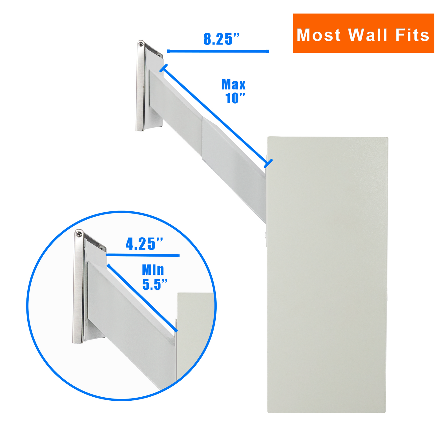 D3N-W - Through-The-Wall Drop Box with Rainproof Cover | Heavy Duty Through Wall Mailbox with 10-Inch Adjustable Chute | Rainproof Locking Drop Safe for Mail, Rent, Checks, Cash, and Keys, White
