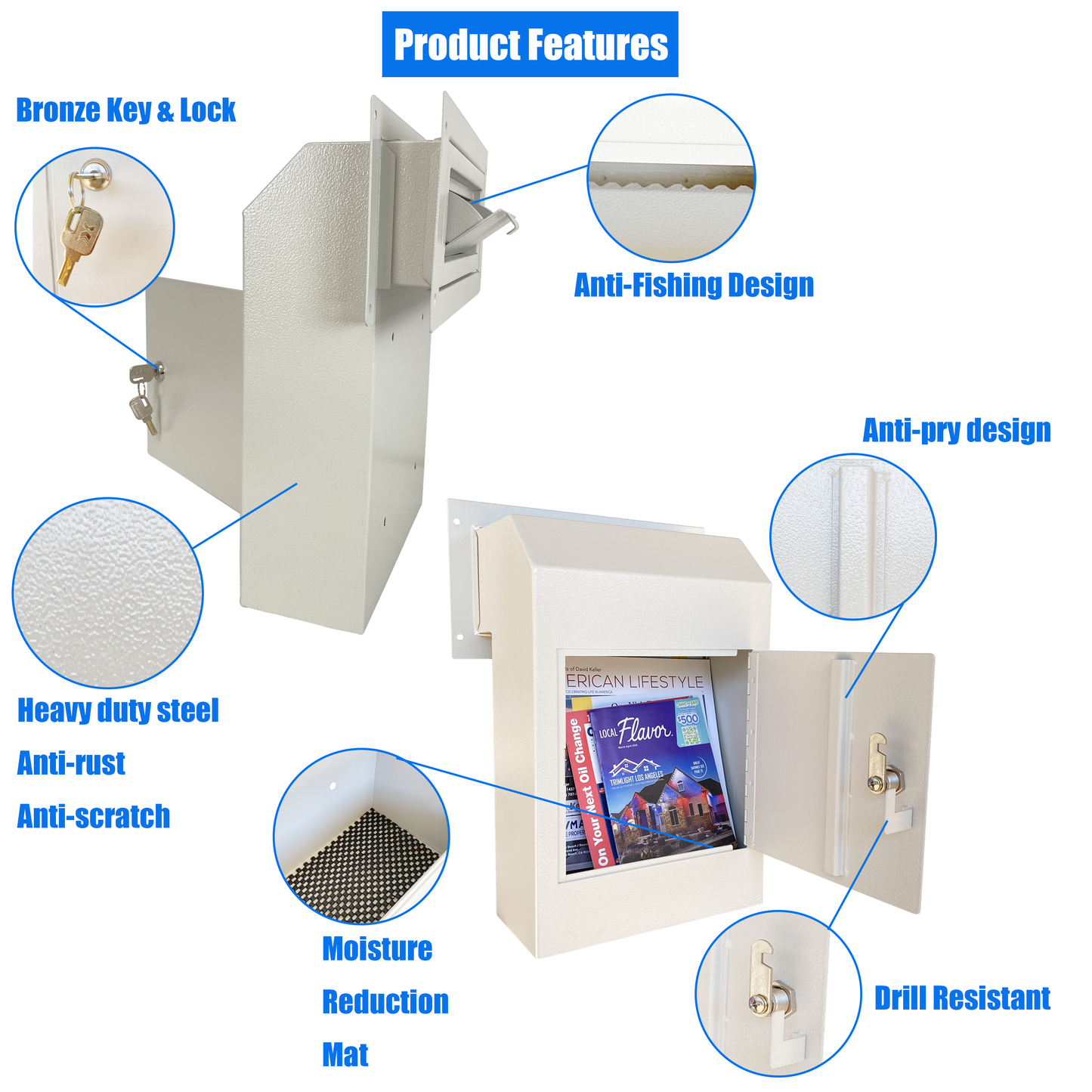 D1C-W - Door Drop Box, Mail Slots for Mail, Rent, Deposit, and Night Key, Through The Door Prevents Money Fishing Locking Steel Mailbox with Rear Access, Gray