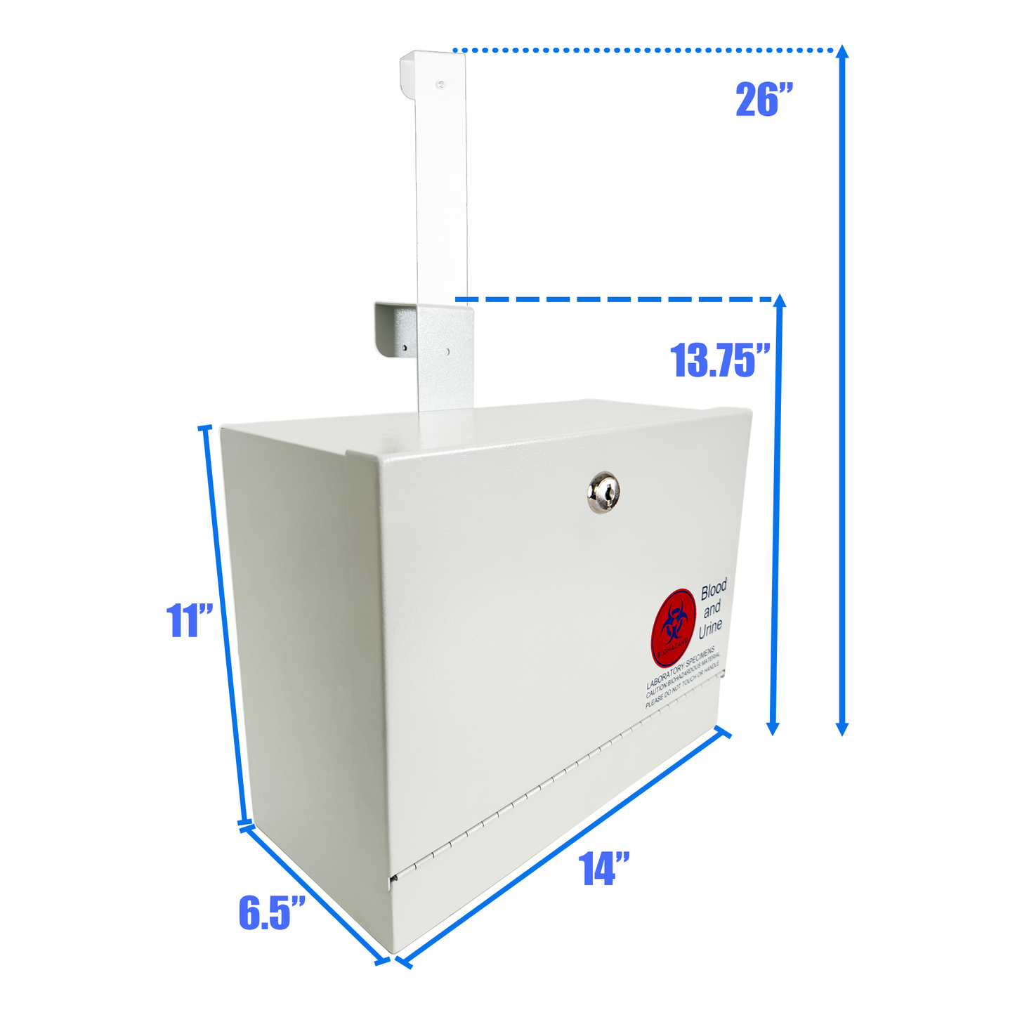 D9-K - Metal Specimen Drop Box, Medium Size, Over-the-Door Hanging with Key Lock, Secure Collection for Labs, Clinics, Medical Offices, Durable Steel Construction, Gray Finish