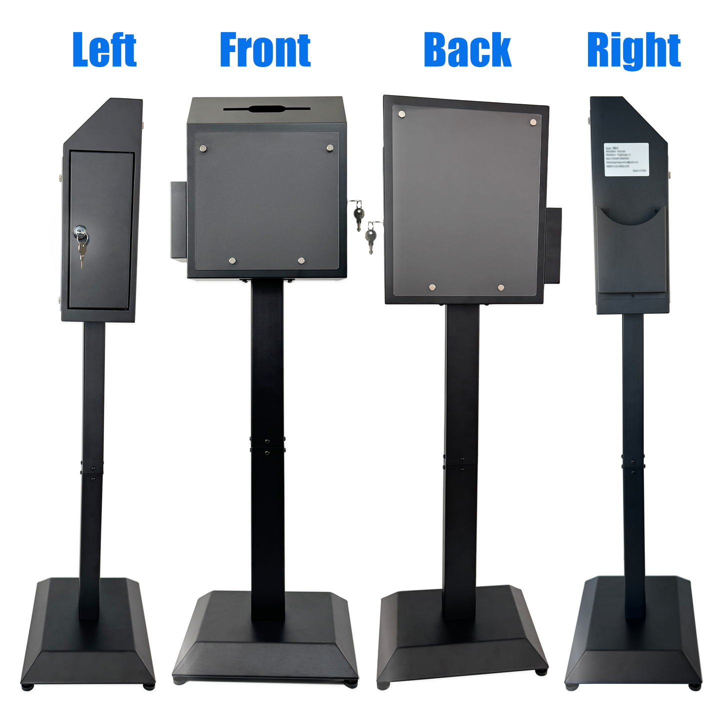 D6A-B - Suggestion Box with Stand, Floor Standing Offering Box, Metal Locking Ballot Collection Safe Box for Voting, Charity, Donation, Church, Election, Hospital Feedback, and Car Rental Key Return, Black