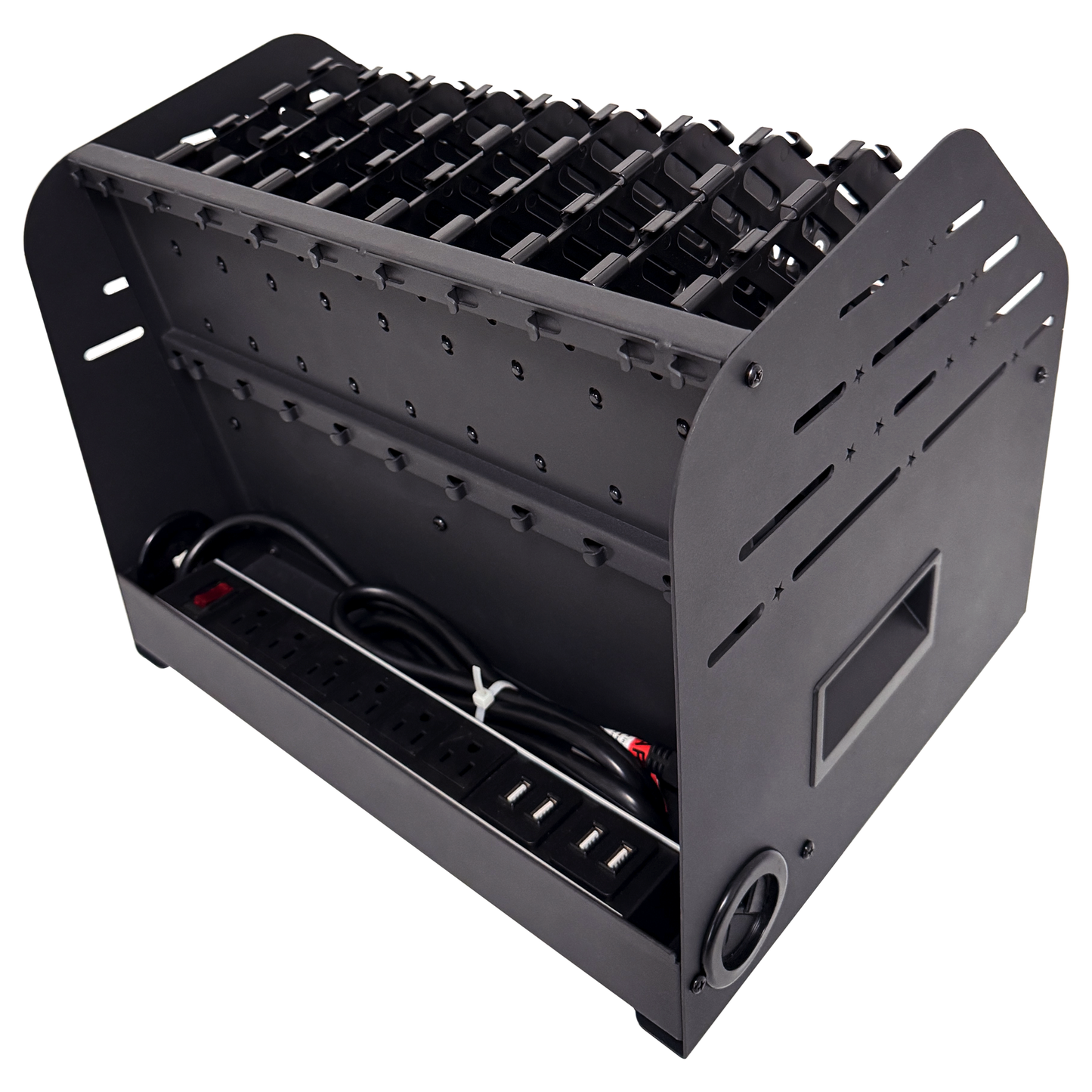 C10A-B - Laptop Charging Station for Classroom, Office, or Home, 10-Device Organizer with 6 AC Outlets & 4 Fast-Charging USB Ports, Fits Laptops, Tablets & E-Readers up to 1.4" Thick, 15.6"
