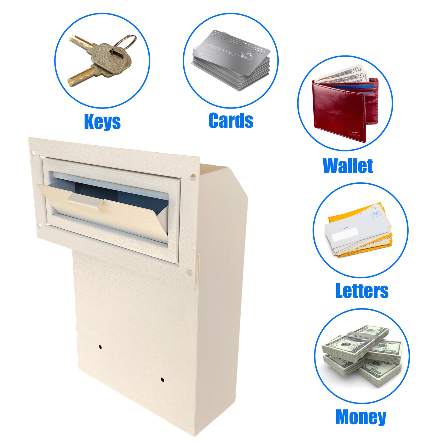 D1C-W - Door Drop Box, Mail Slots for Mail, Rent, Deposit, and Night Key, Through The Door Prevents Money Fishing Locking Steel Mailbox with Rear Access, Gray