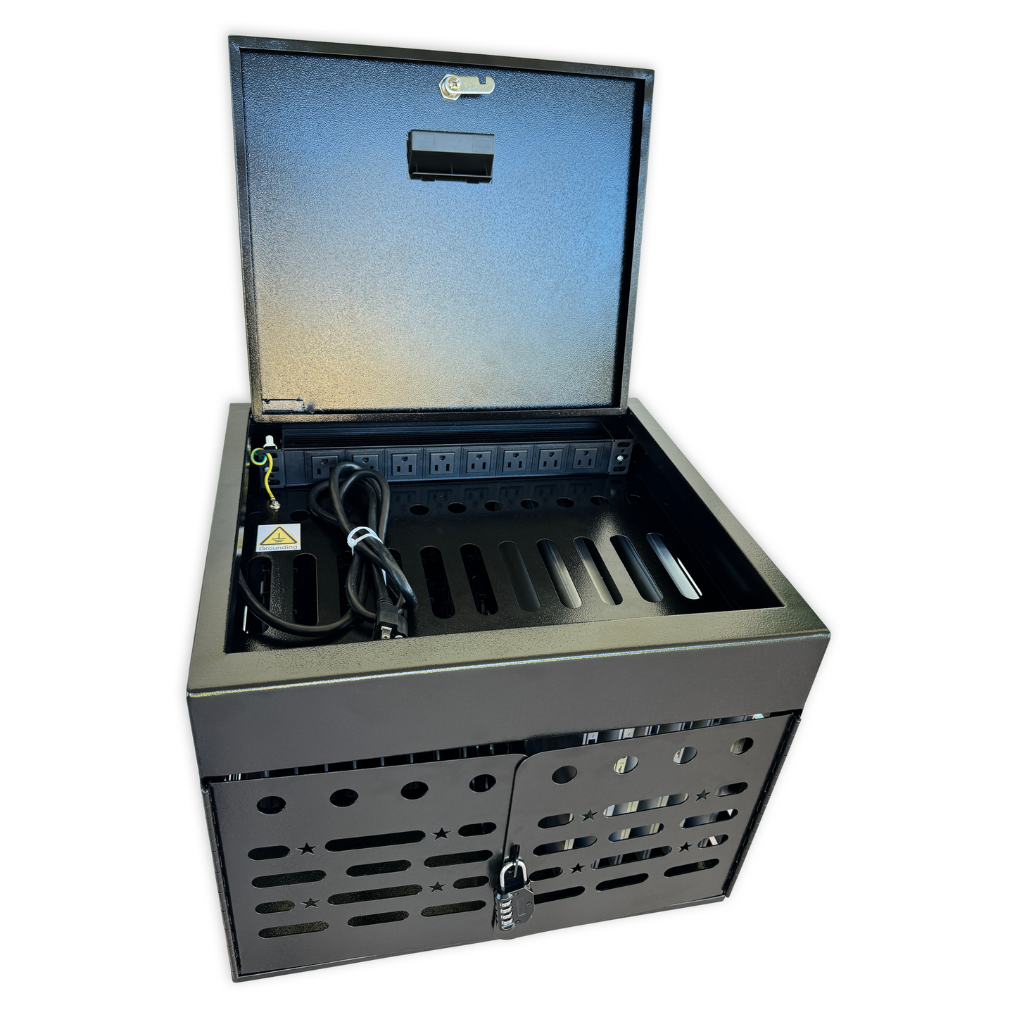 C16A-B - 16-Device Charging Cabinet with Combination Lock – Secure Metal Laptop & Tablet Charging Station, Charging Cart with Cable Management and Charger Organization for Classroom or Office