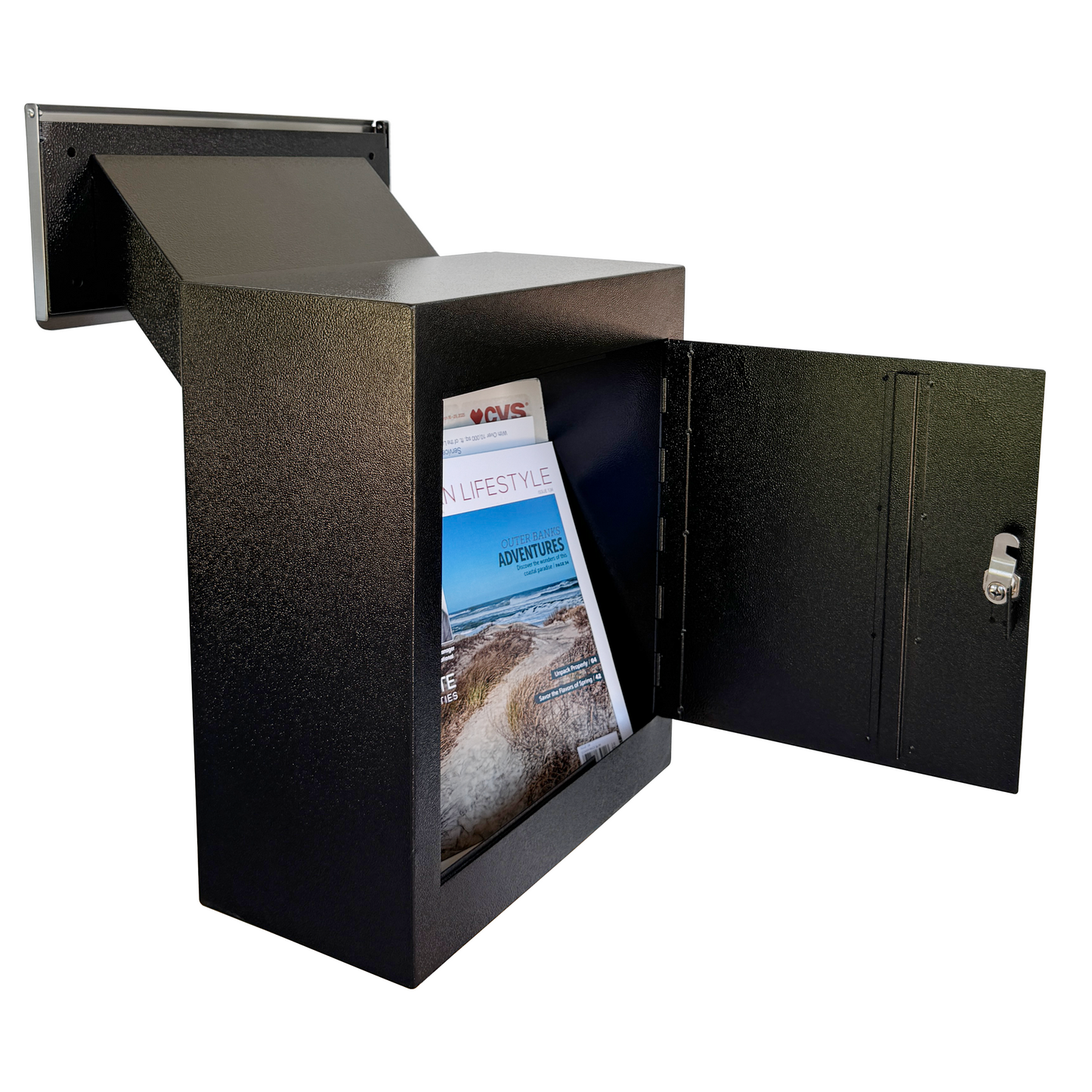 D3-B - Through-The-Wall Drop Box with Rainproof Cover | Heavy Duty Through Wall Mailbox with 10-Inch Adjustable Chute | Rainproof Locking Drop Safe for Mail, Rent, Checks, Cash, and Keys, Black