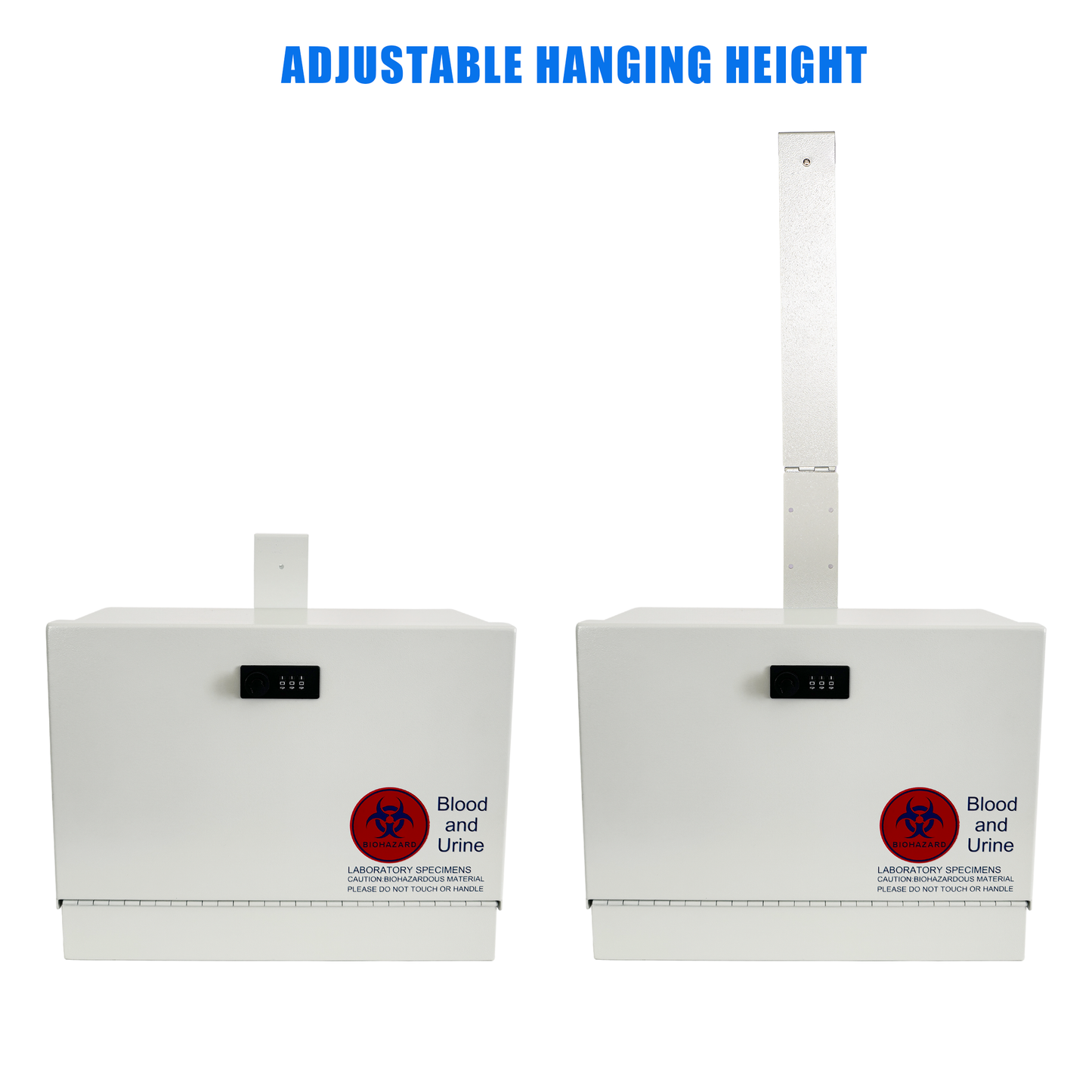 D9-G - Metal Specimen Drop Box, Medium, 14" W x 6.5" D x 11" H, Over-the-Door Hanging, with Combination Lock, Gray