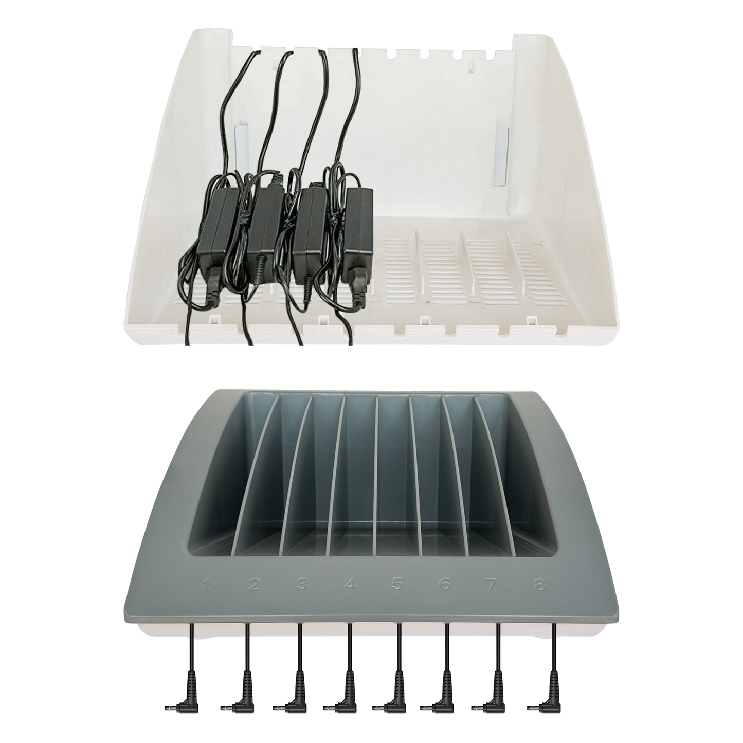 C8A-G - 8-Device Laptop & Tablet Charging Station – Classroom & Office Organizer with Circuit Breaker & Cable Management – Fits Laptops, Chromebooks & Tablets Up to 15.6'' & 1.35'' Thick