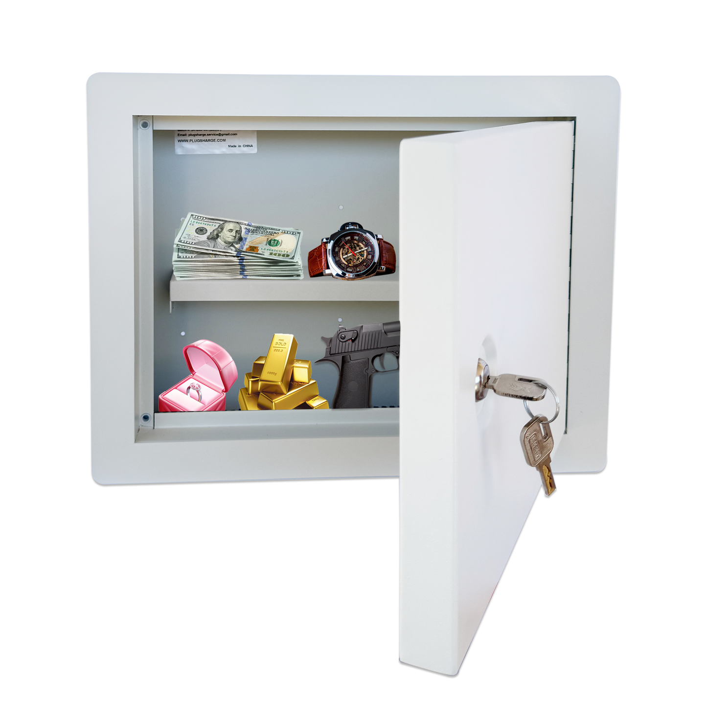 G1-W - In-Wall Safe with Key Lock – Heavy-Duty Steel Lockable Hidden Wall Compartment for Secure Storage, Wall Safe Box for Jewelry, Cash, and Documents – 15.75-Inch Exterior Width, White
