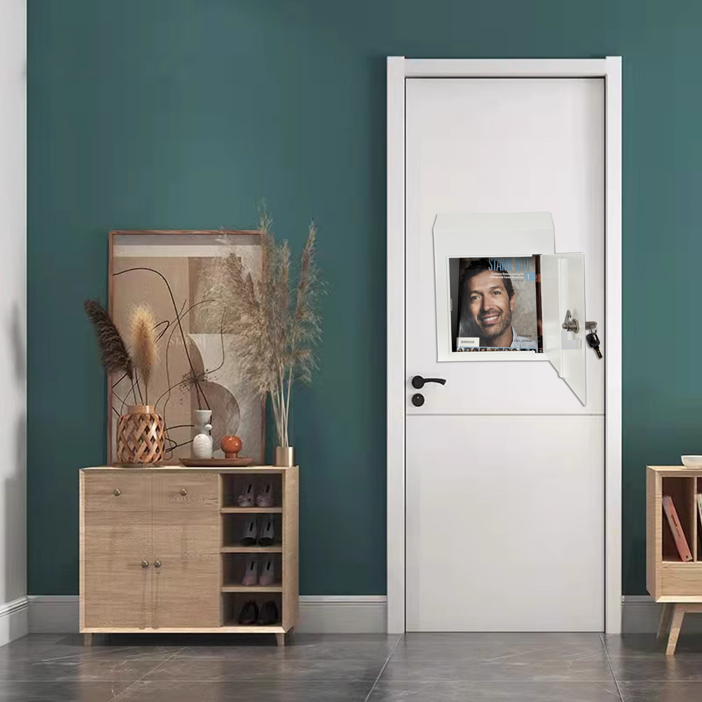 D1B-W - Through The Door Mail Drop Box - 1.5mm Steel Payment Dropbox - Door Mount Theft Proof Mailbox - Locking Deposit Drop Box for Night Key, Deposit, Cash, and Rent, Light Gray