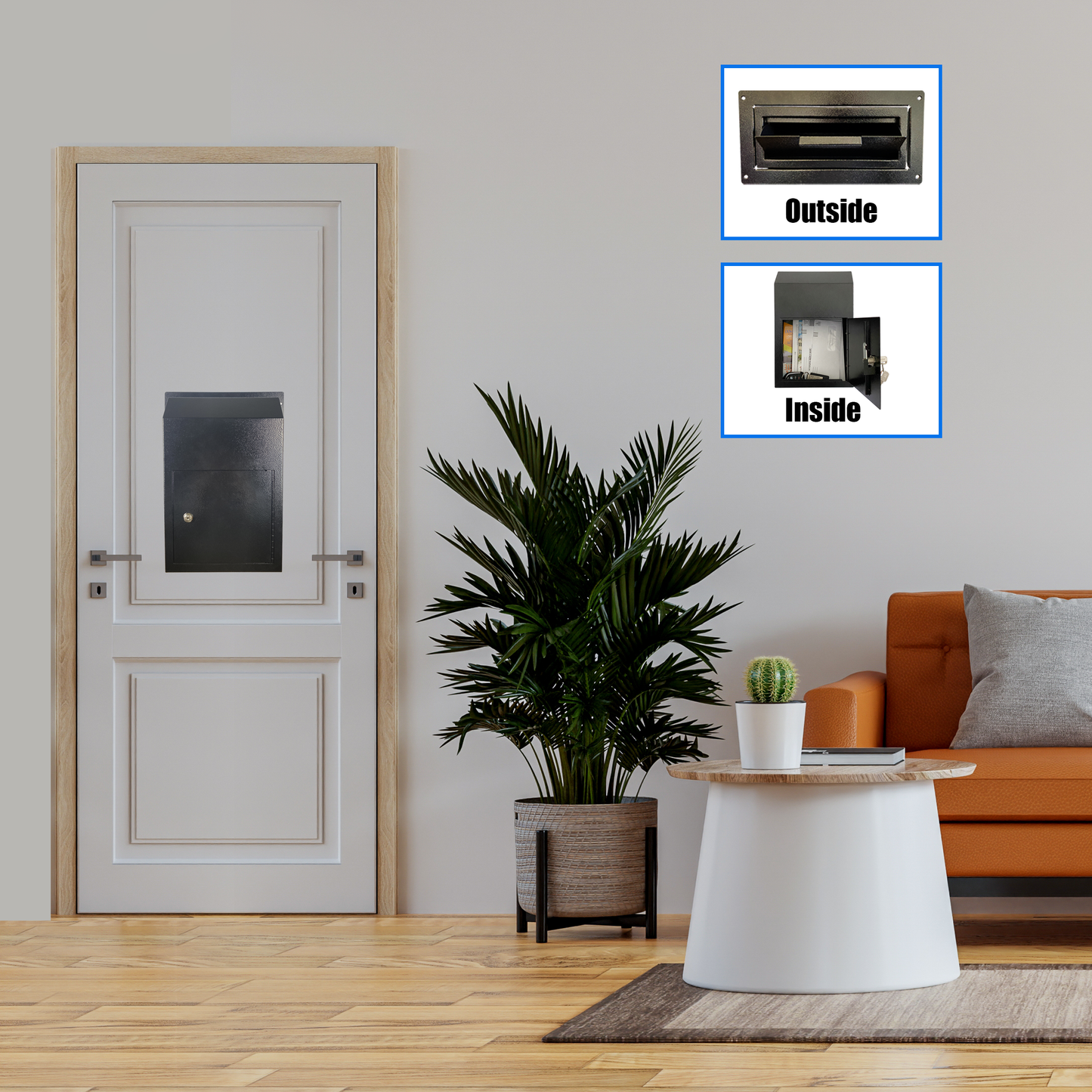 D1C-B - Door Drop Box, Mail Slots for Mail, Rent, Deposit, and Night Key, Through The Door Prevents Money Fishing Locking Steel Mailbox with Rear Access, Black