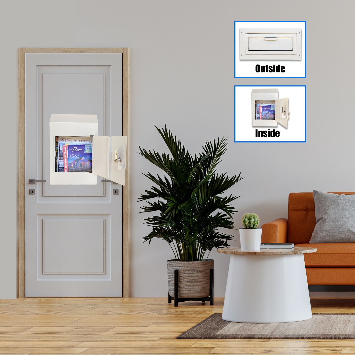 D1C-W - Door Drop Box, Mail Slots for Mail, Rent, Deposit, and Night Key, Through The Door Prevents Money Fishing Locking Steel Mailbox with Rear Access, Gray