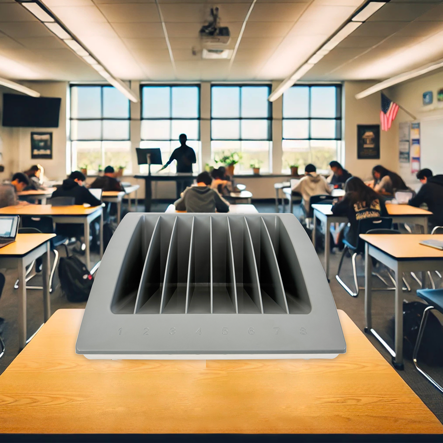 C8A-G - 8-Device Laptop & Tablet Charging Station – Classroom & Office Organizer with Circuit Breaker & Cable Management – Fits Laptops, Chromebooks & Tablets Up to 15.6'' & 1.35'' Thick