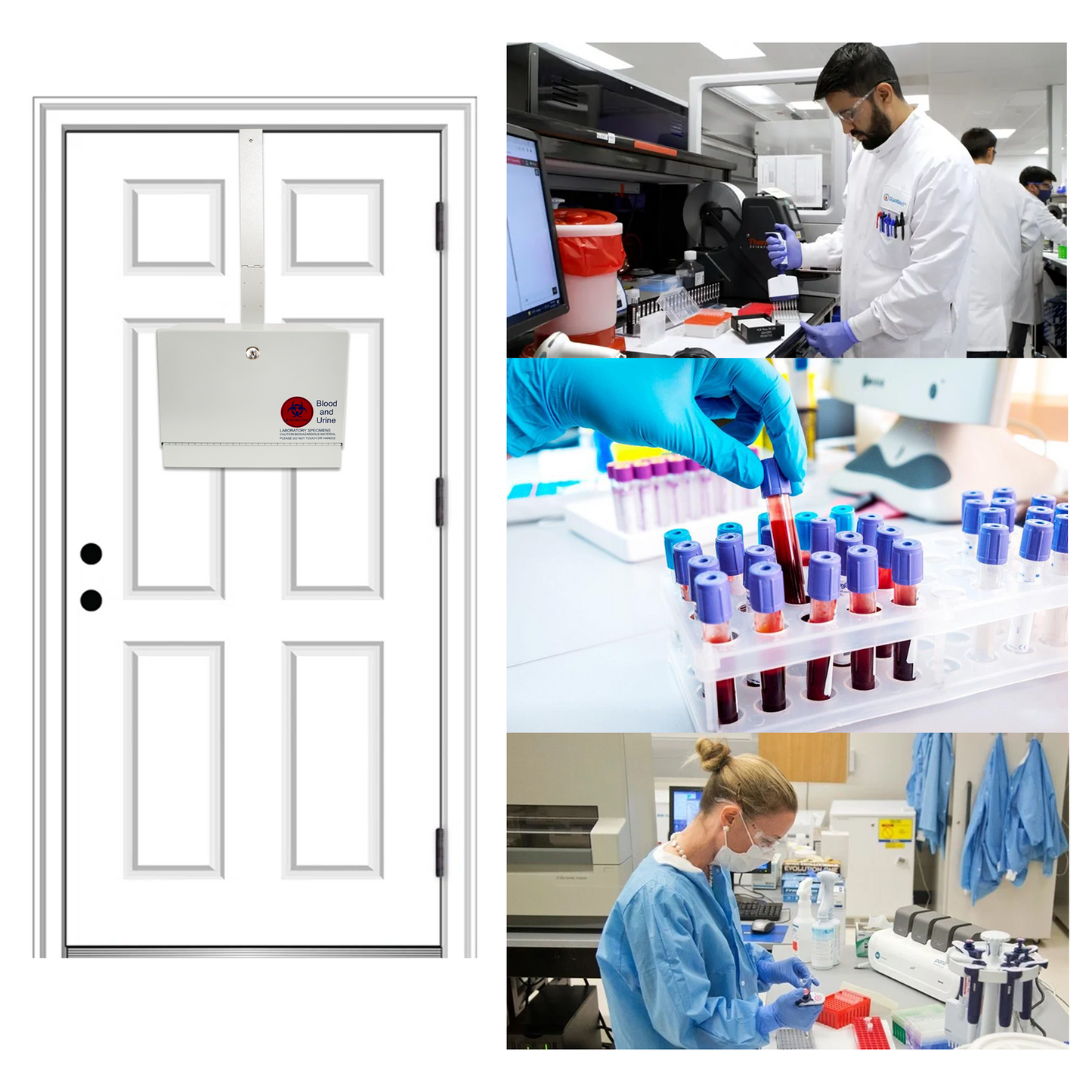 D9-K - Metal Specimen Drop Box, Medium Size, Over-the-Door Hanging with Key Lock, Secure Collection for Labs, Clinics, Medical Offices, Durable Steel Construction, Gray Finish