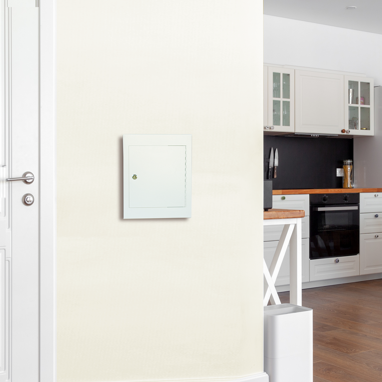 D3N-W-OPENBOX -Through-The-Wall Drop Box with Rainproof Cover | Heavy Duty Through Wall Mailbox with 8.25-Inch Adjustable Chute | Rainproof Locking Drop Safe for Mail, Rent, Checks, Cash, and Keys, White