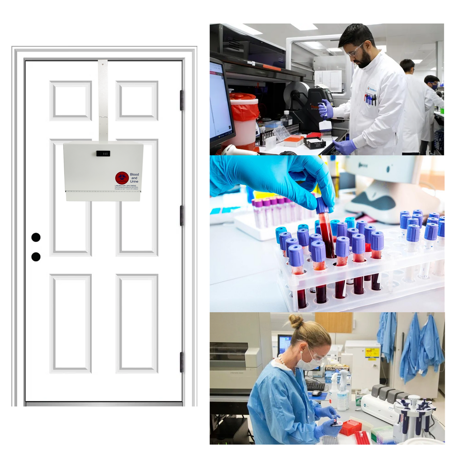 D9-G - Metal Specimen Drop Box, Medium, 14" W x 6.5" D x 11" H, Over-the-Door Hanging, with Combination Lock, Gray