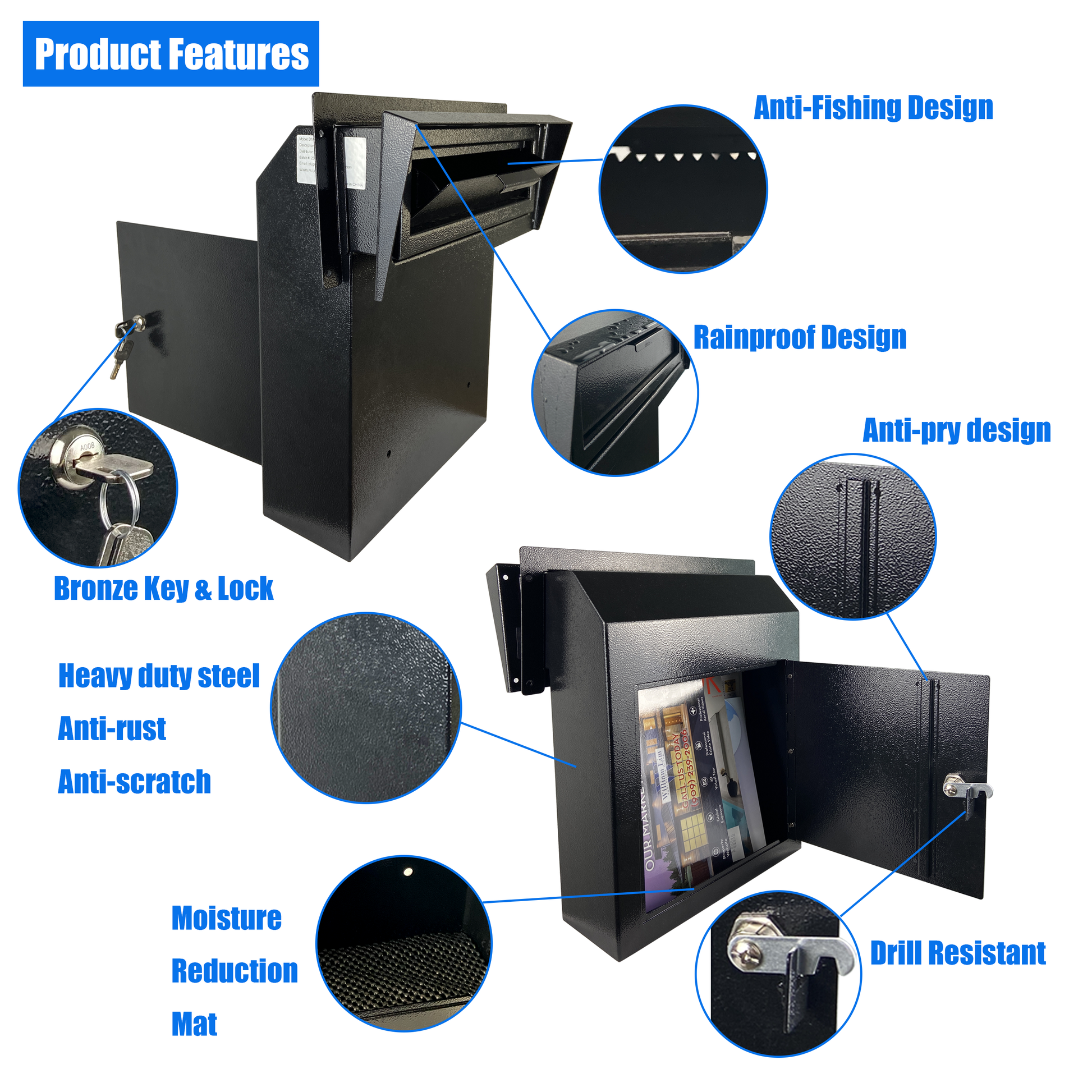 Rainproof Heavy Duty Mailbox Door Drop Box