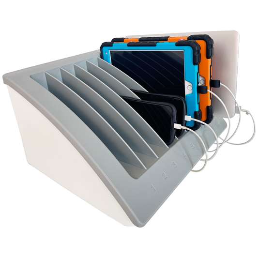 C8A-G - 8-Device Laptop & Tablet Charging Station – Classroom & Office Organizer with Circuit Breaker & Cable Management – Fits Laptops, Chromebooks & Tablets Up to 15.6'' & 1.35'' Thick