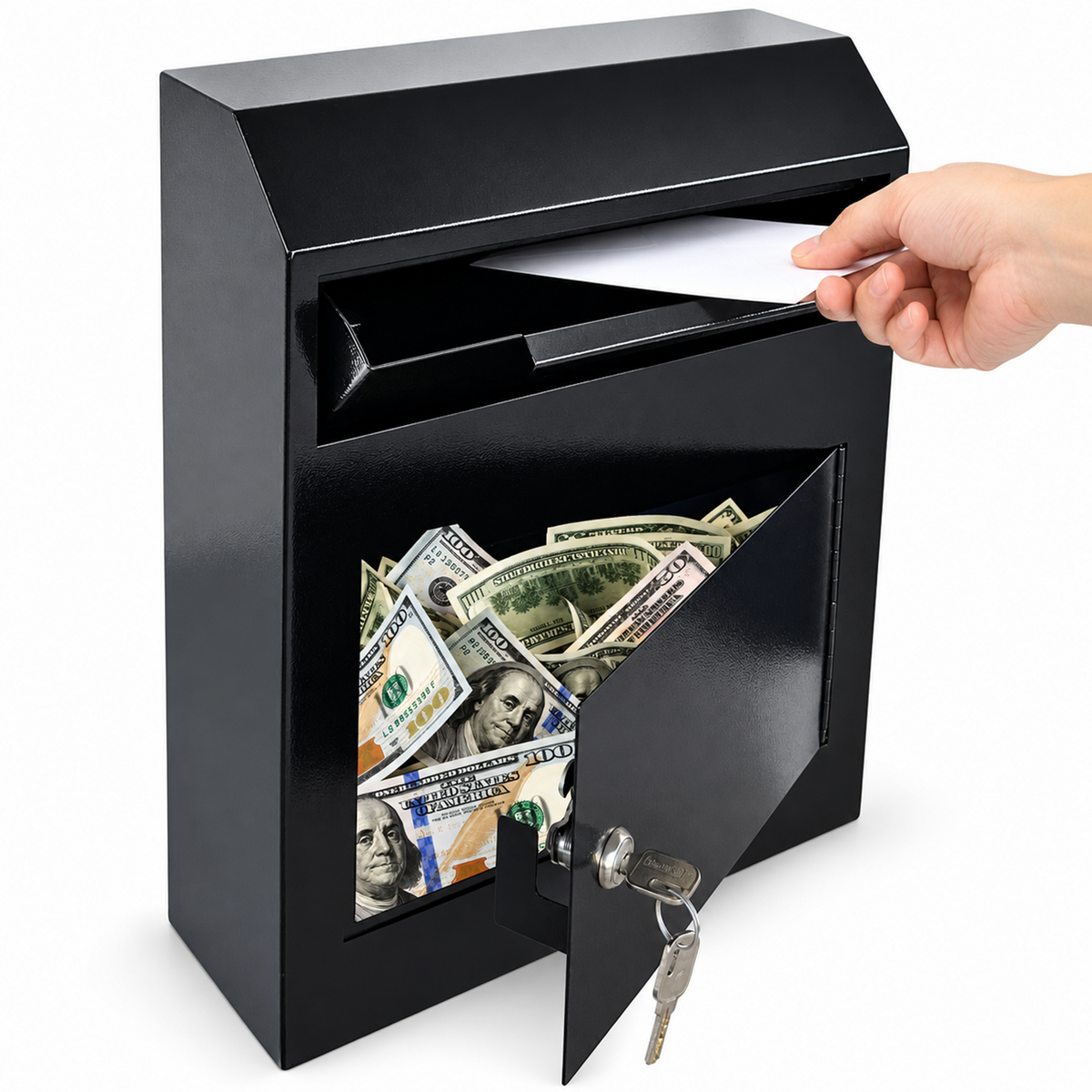 D10A-B - Anti-Fishing Key Drop Box with Key Lock for Wall Mount | Steel Depository Box for Cash, Payments, Keys & Documents, Secure Indoor Collection for Offices & Businesses