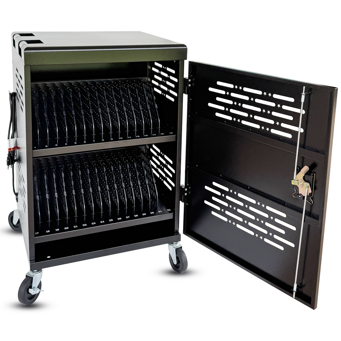 C32B-B - 32-Device Laptop Charging Cart for Chromebooks, iPad & Tablets Fits Up to 14" Laptops with Locking Storage,Stainless Steel Handle,Cable Management for Schools,Offices & Libraries, Black