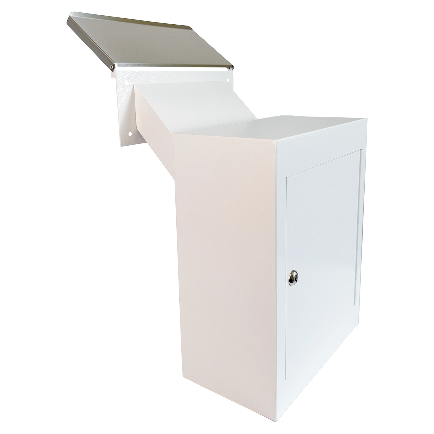 D3N-W-OPENBOX -Through-The-Wall Drop Box with Rainproof Cover | Heavy Duty Through Wall Mailbox with 8.25-Inch Adjustable Chute | Rainproof Locking Drop Safe for Mail, Rent, Checks, Cash, and Keys, White