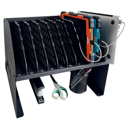 C10A-B - Laptop Charging Station for Classroom, Office, or Home, 10-Device Organizer with 6 AC Outlets & 4 Fast-Charging USB Ports, Fits Laptops, Tablets & E-Readers up to 1.4" Thick, 15.6"