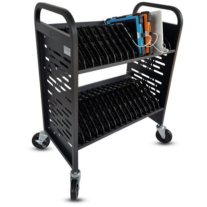 C32A-B - 32-Device Open Laptop & Tablet Charging Cart for Classroom, Chromebook Charging Station, Mobile School Storage Cart with Cable Management & Surge Protection