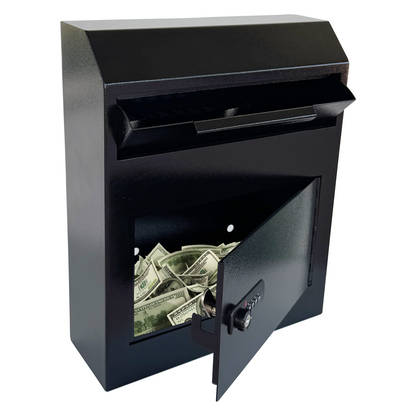 D10B-B - Anti-Fishing Key Drop Box with Combination Lock & Backup Key, Wall-Mount Depository Box for Cash, Checks, Payments, Keys & Documents with Mechanical Lock for Indoor Business Use