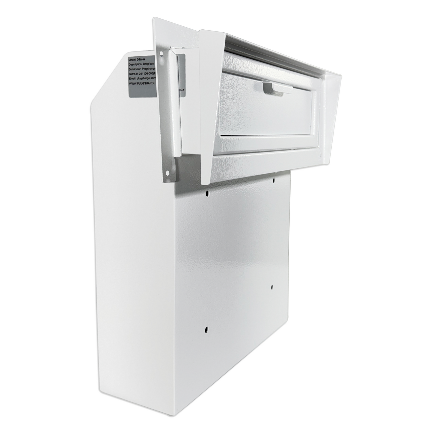 D1A-W - Locking Mailbox Drop Box with Rain Cover, Heavy-Duty Galvanized Steel, Door Mounted Secure Mailbox for Keys, Cash, Checks, Deposits & Letters – Safe Mail Drop Box for Home/Office, White