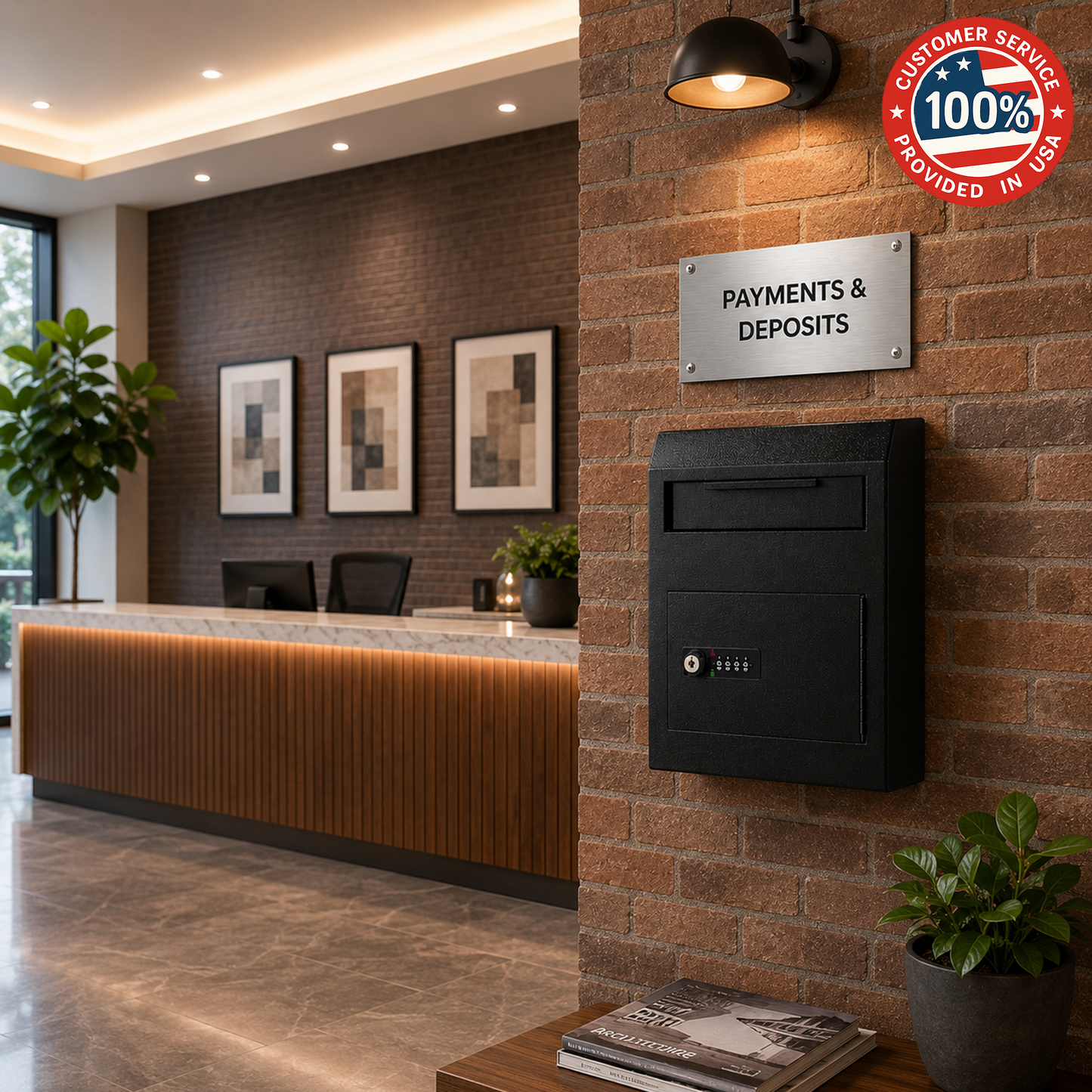 D10B-B - Anti-Fishing Key Drop Box with Combination Lock & Backup Key, Wall-Mount Depository Box for Cash, Checks, Payments, Keys & Documents with Mechanical Lock for Indoor Business Use
