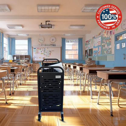 C32A-B - 32-Device Open Laptop & Tablet Charging Cart for Classroom, Chromebook Charging Station, Mobile School Storage Cart with Cable Management & Surge Protection
