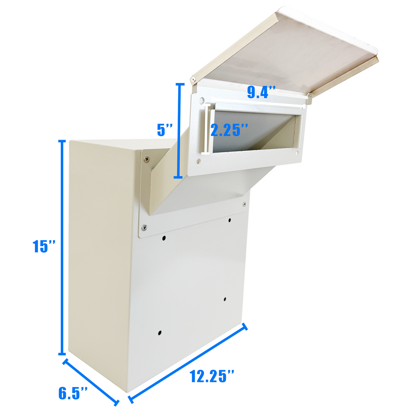 D3-W - Through-The-Wall Drop Box with Rainproof Cover | Heavy Duty Through Wall Mailbox with 10-Inch Adjustable Chute | Rainproof Locking Drop Safe for Mail, Rent, Checks, Cash, and Keys, Gray