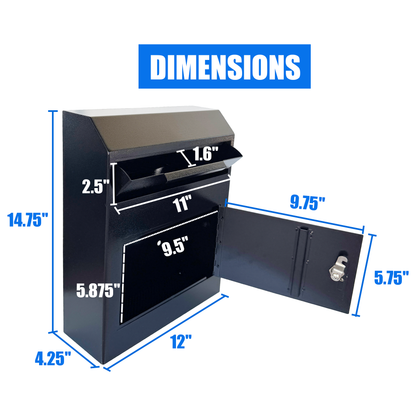 D10A-B - Anti-Fishing Key Drop Box with Key Lock for Wall Mount | Steel Depository Box for Cash, Payments, Keys & Documents, Secure Indoor Collection for Offices & Businesses