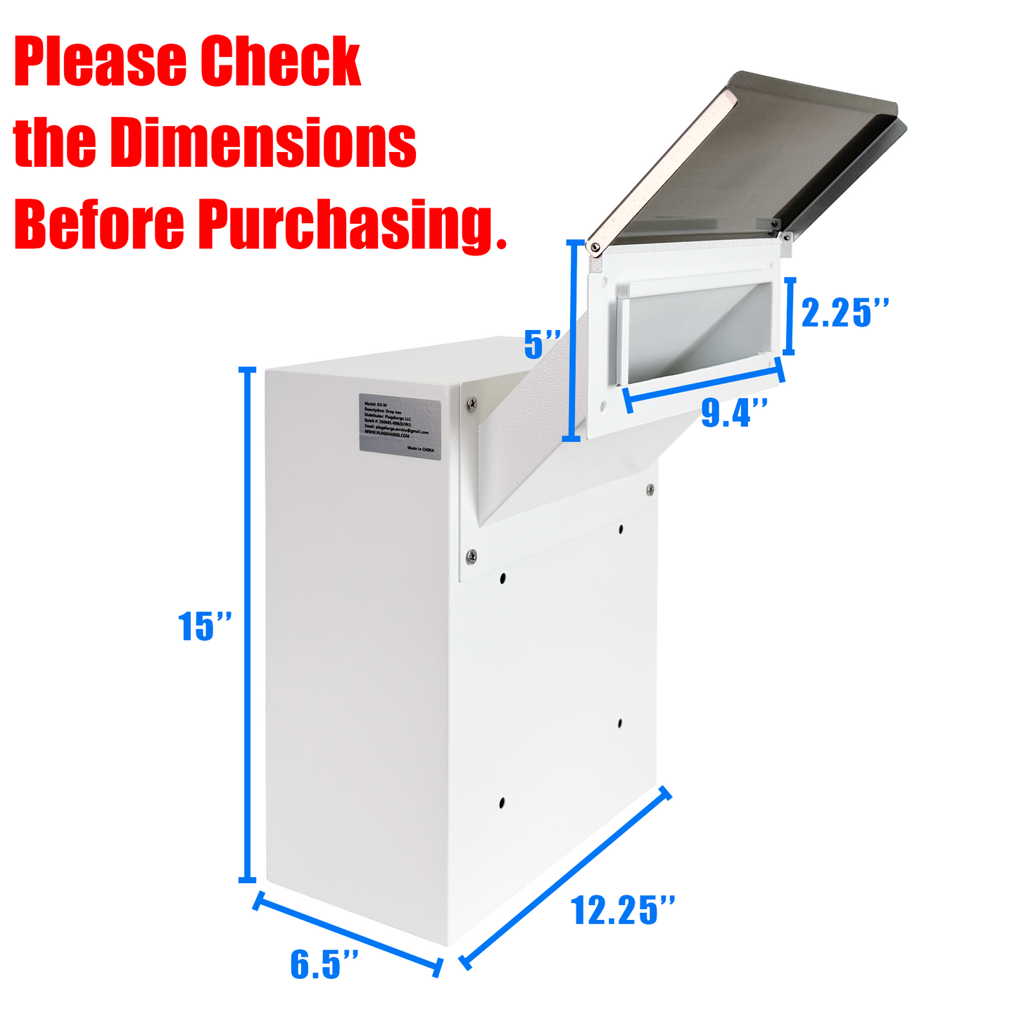 D3N-W-OPENBOX -Through-The-Wall Drop Box with Rainproof Cover | Heavy Duty Through Wall Mailbox with 8.25-Inch Adjustable Chute | Rainproof Locking Drop Safe for Mail, Rent, Checks, Cash, and Keys, White
