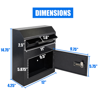 D10B-B - Anti-Fishing Key Drop Box with Combination Lock & Backup Key, Wall-Mount Depository Box for Cash, Checks, Payments, Keys & Documents with Mechanical Lock for Indoor Business Use
