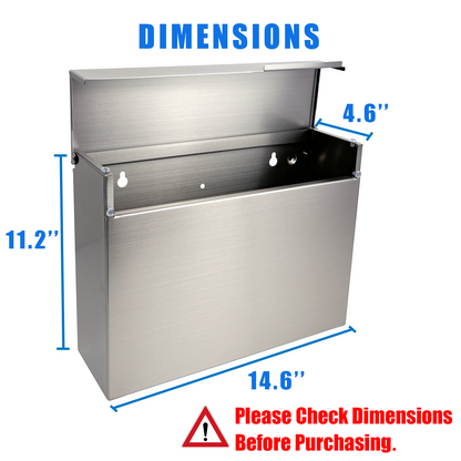 D4L - Modern Design Brushed Stainless Steel Mailbox for Walls, Heavy Duty Wall Mounted Mailbox - 14.6'' x 4.6'' x 11.2'' Rust Proof Steel Dropbox with Rainproof Design (Silver)