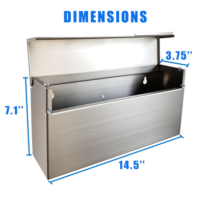 D4 - Modern Design Brushed Stainless Steel Mailbox for Walls, Heavy Duty Wall Mounted Mailbox - 14.5'' x 3.75'' x 7.1'' Rust Proof Steel Dropbox with Rainproof Design (Silver)