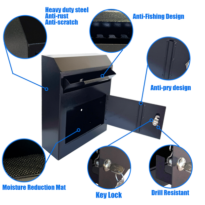D10A-B - Anti-Fishing Key Drop Box with Key Lock for Wall Mount | Steel Depository Box for Cash, Payments, Keys & Documents, Secure Indoor Collection for Offices & Businesses